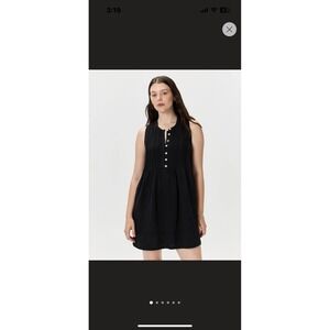 Quince Black 100% Organic Cotton Gauze Sleeveless Swing Dress Pintuck Womens M